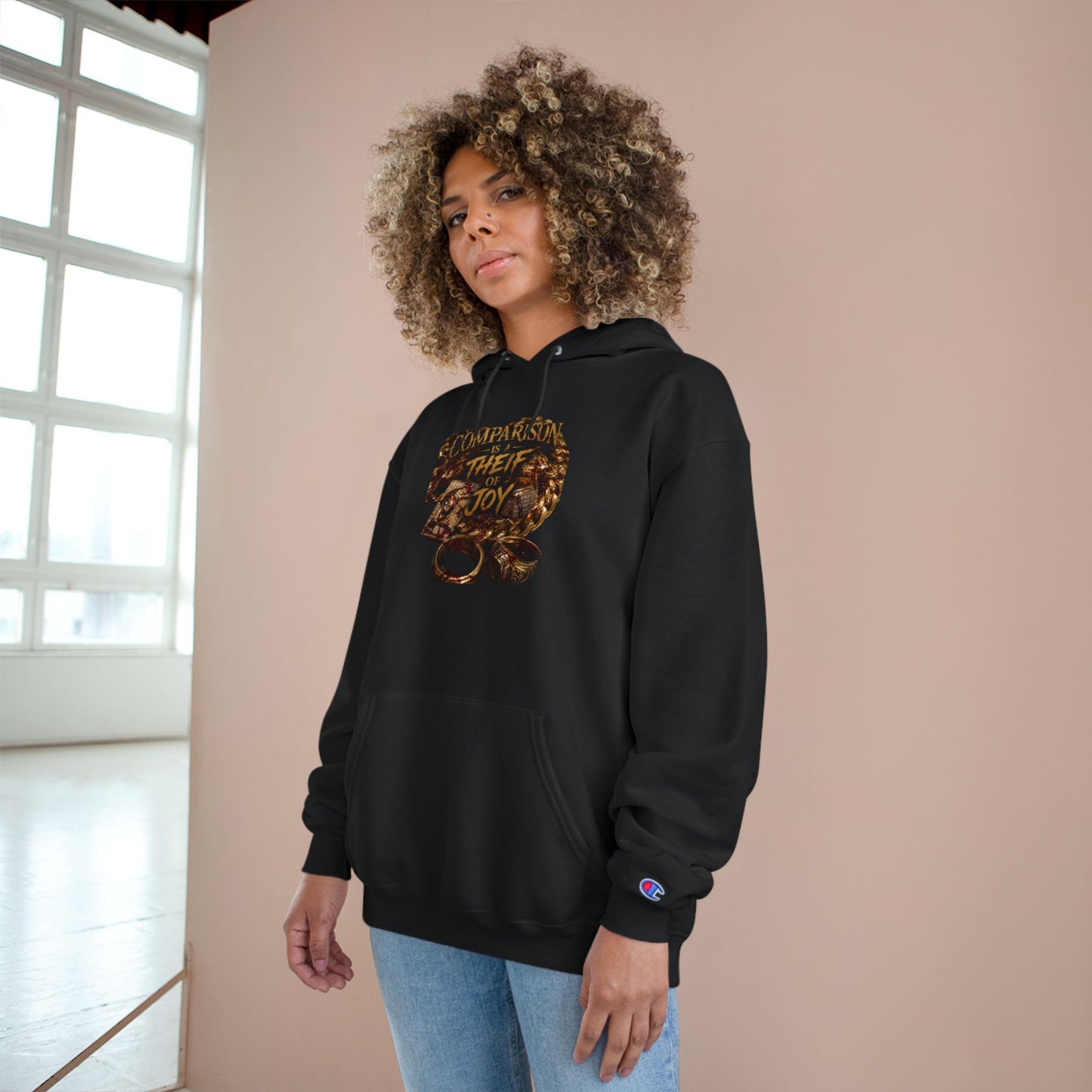 Champion Hoodie — "Comparison: Thief of Joy" Vintage Snake Graphic Hoodie