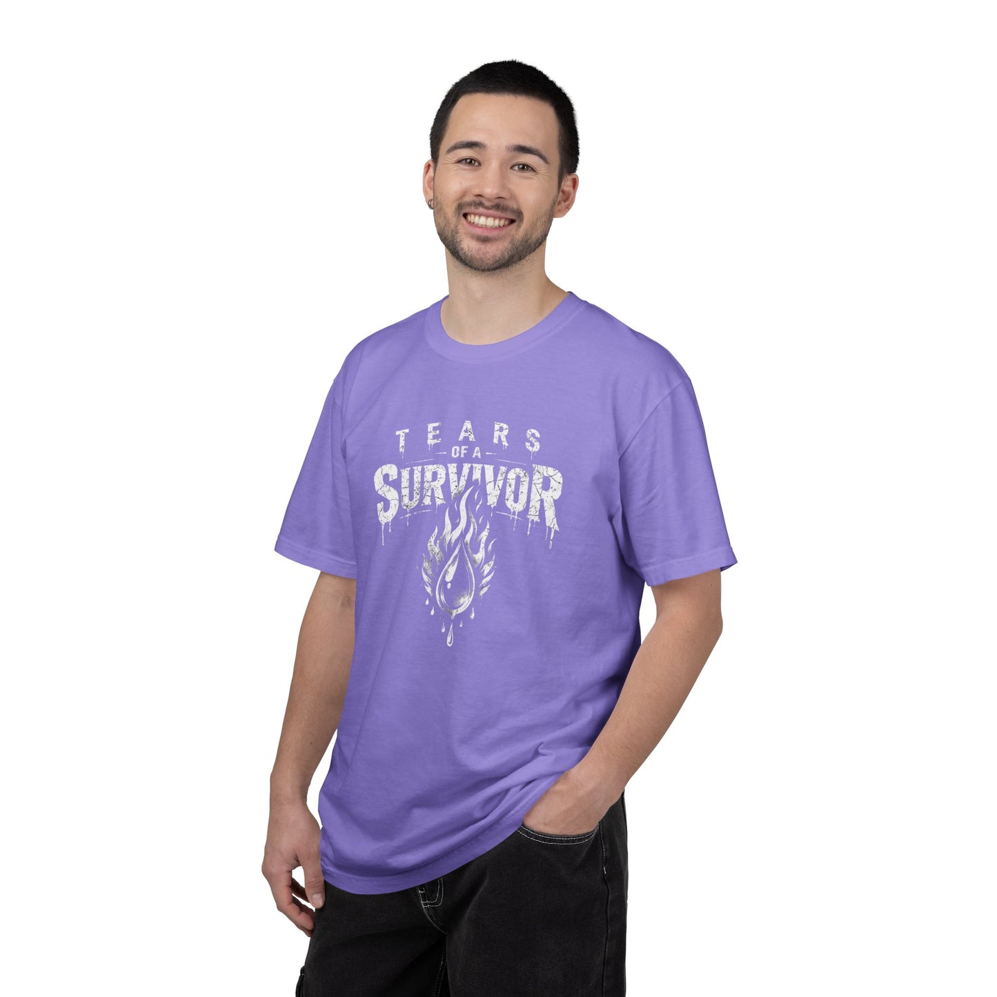 T-Shirt — "Tears of a Survivor" Grunge Flame Graphic Tee