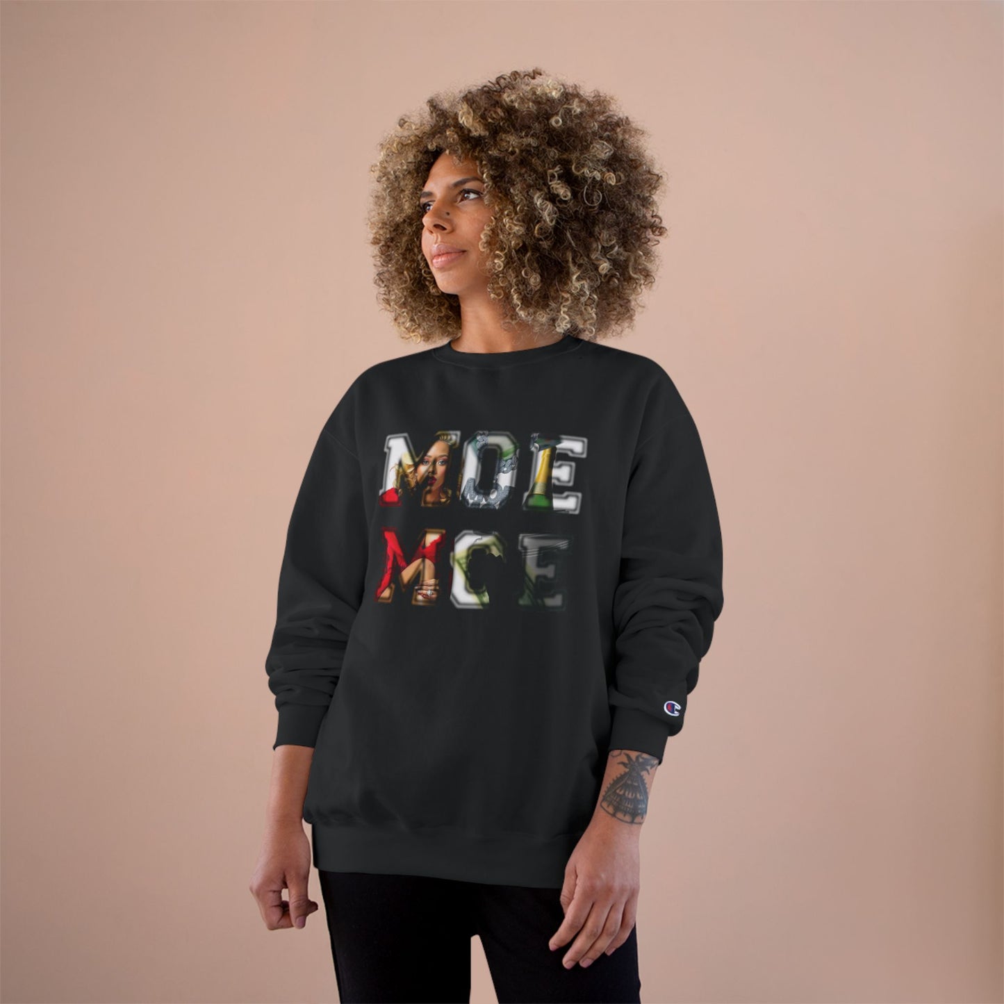 Champion Sweatshirt — 'Moe Moe"' Varsity Letter Graphic Crewneck