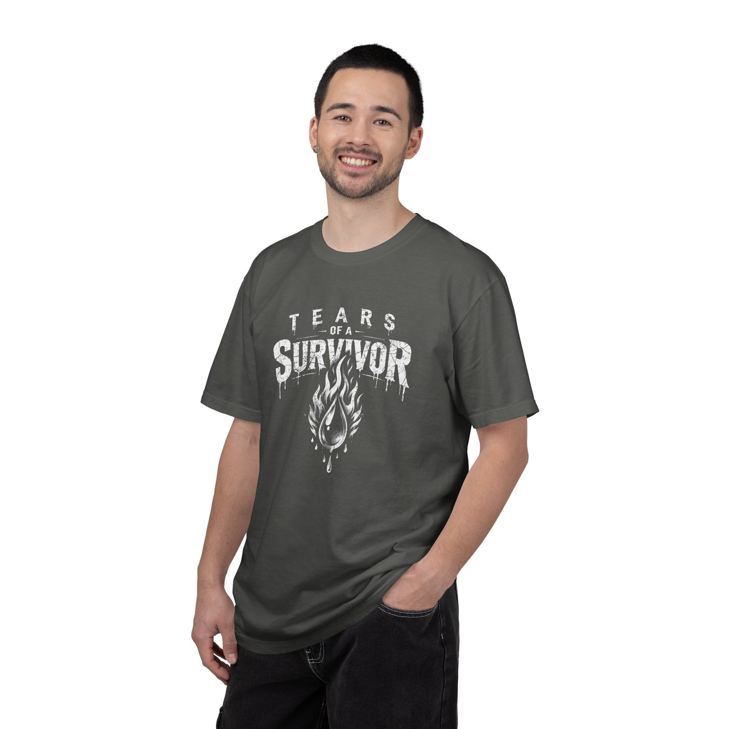 T-Shirt — "Tears of a Survivor" Grunge Flame Graphic Tee