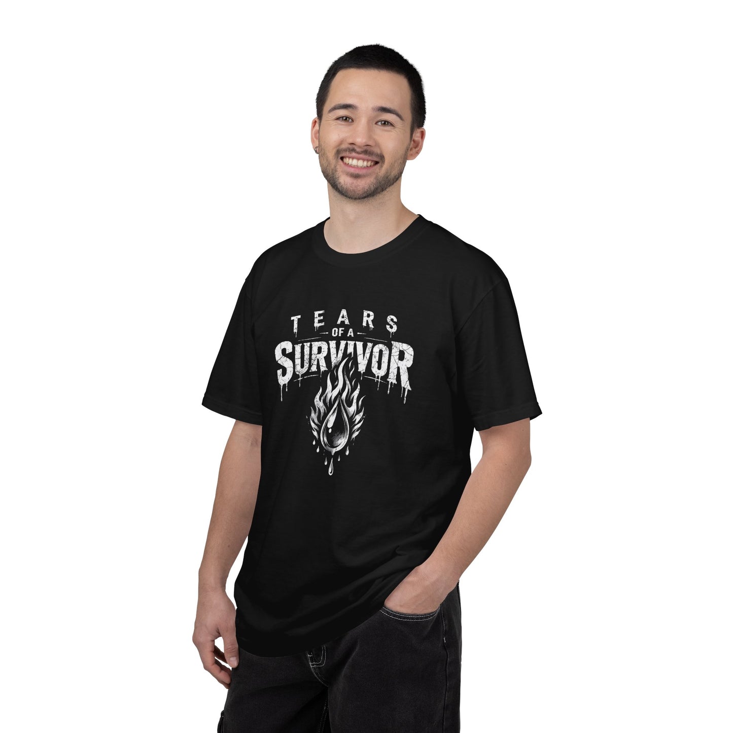 T-Shirt — "Tears of a Survivor" Grunge Flame Graphic Tee