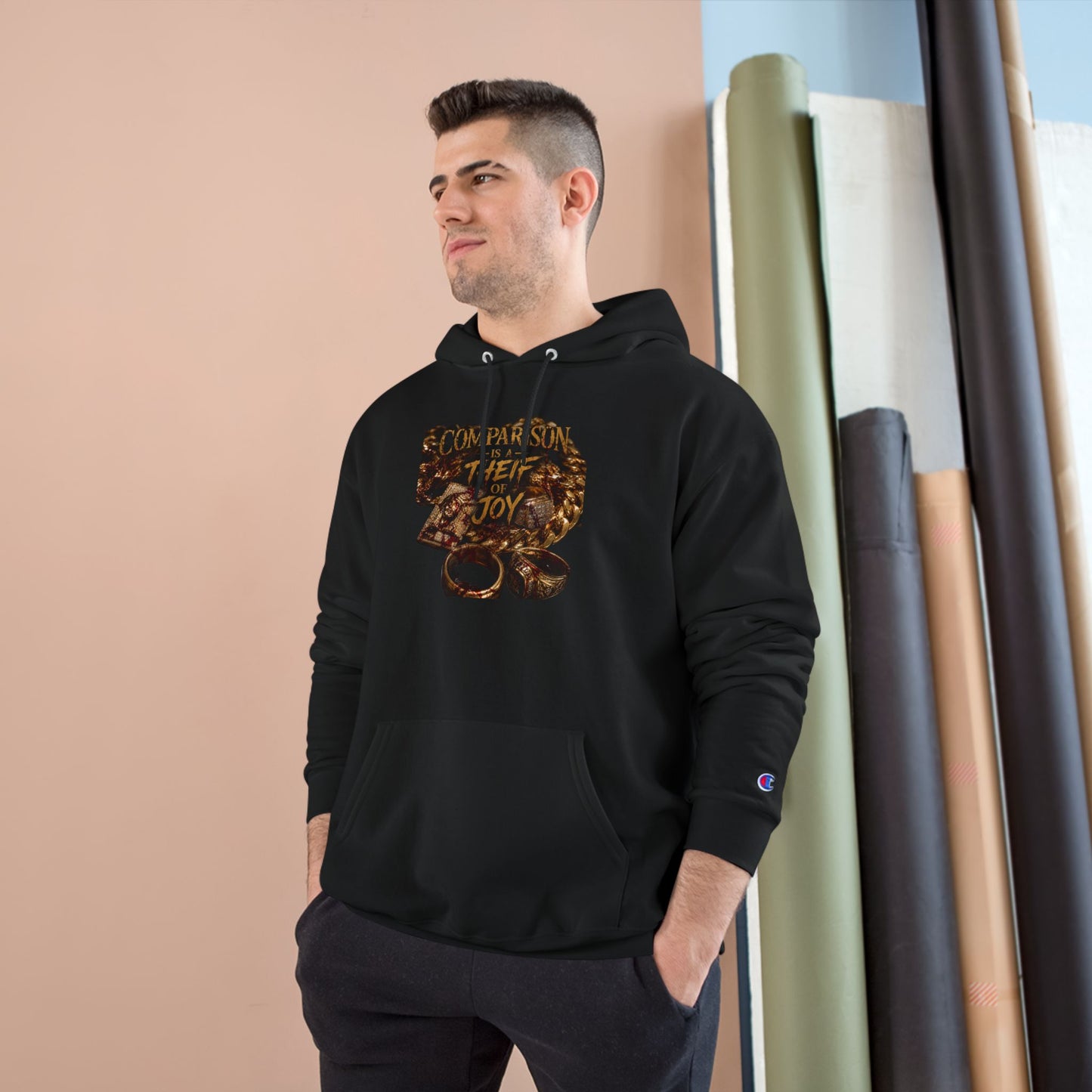 Champion Hoodie — "Comparison: Thief of Joy" Vintage Snake Graphic Hoodie