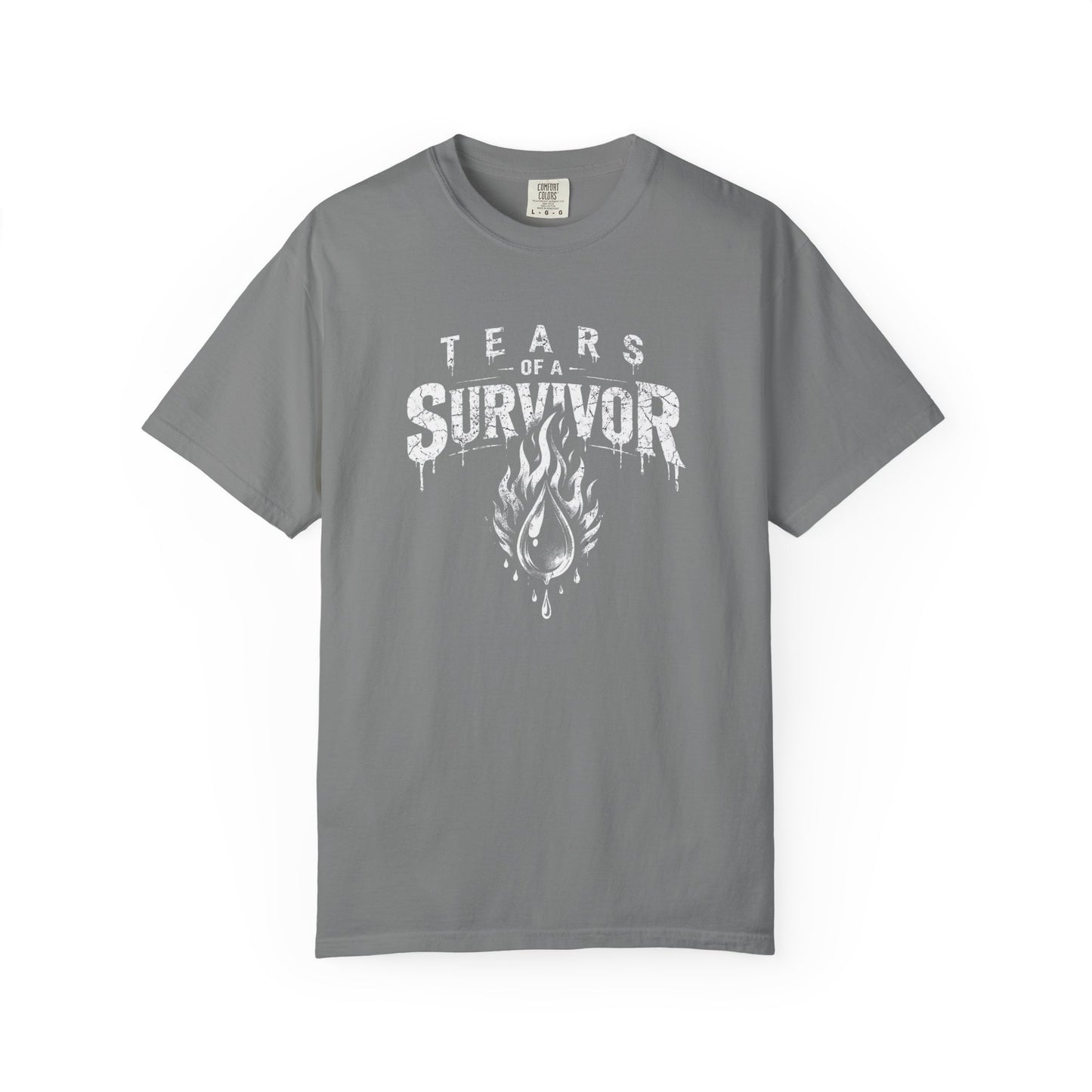 T-Shirt — "Tears of a Survivor" Grunge Flame Graphic Tee