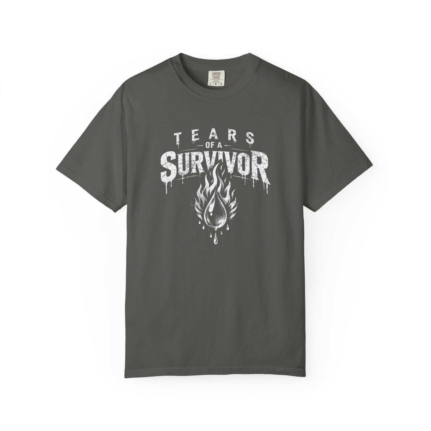 T-Shirt — "Tears of a Survivor" Grunge Flame Graphic Tee