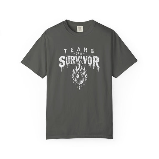 T-Shirt — "Tears of a Survivor" Grunge Flame Graphic Tee