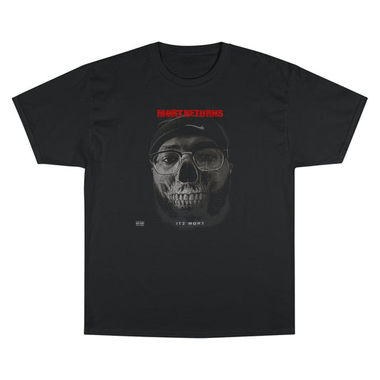 Champion Graphic T-Shirt, (From Rap Music Single- Mort Returns) Vintage Skull Tee, Gothic Style Top, Unisex Casual Shirt, Unique Gift for Halloween, Trendy Streetwear