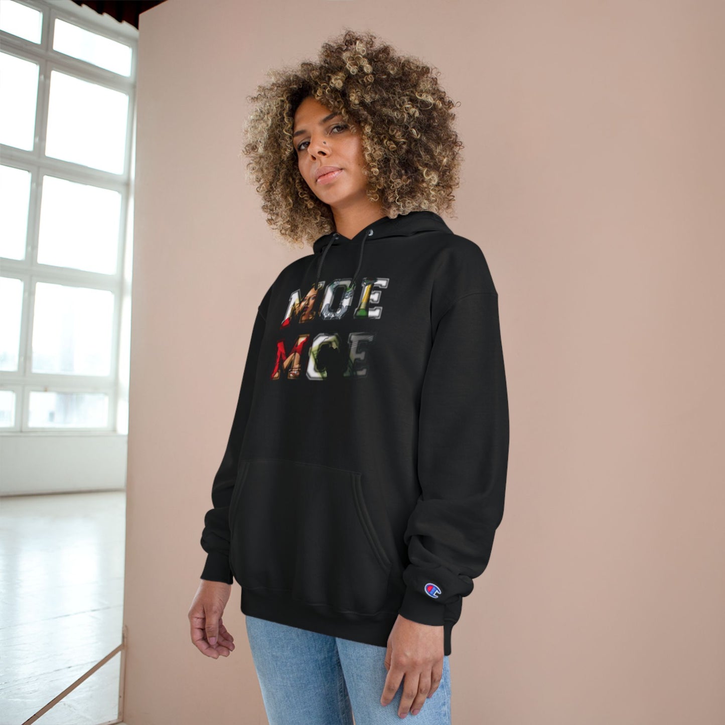 Champion Hoodie — Moe Moe  Blurred Letter Graphic Pullover