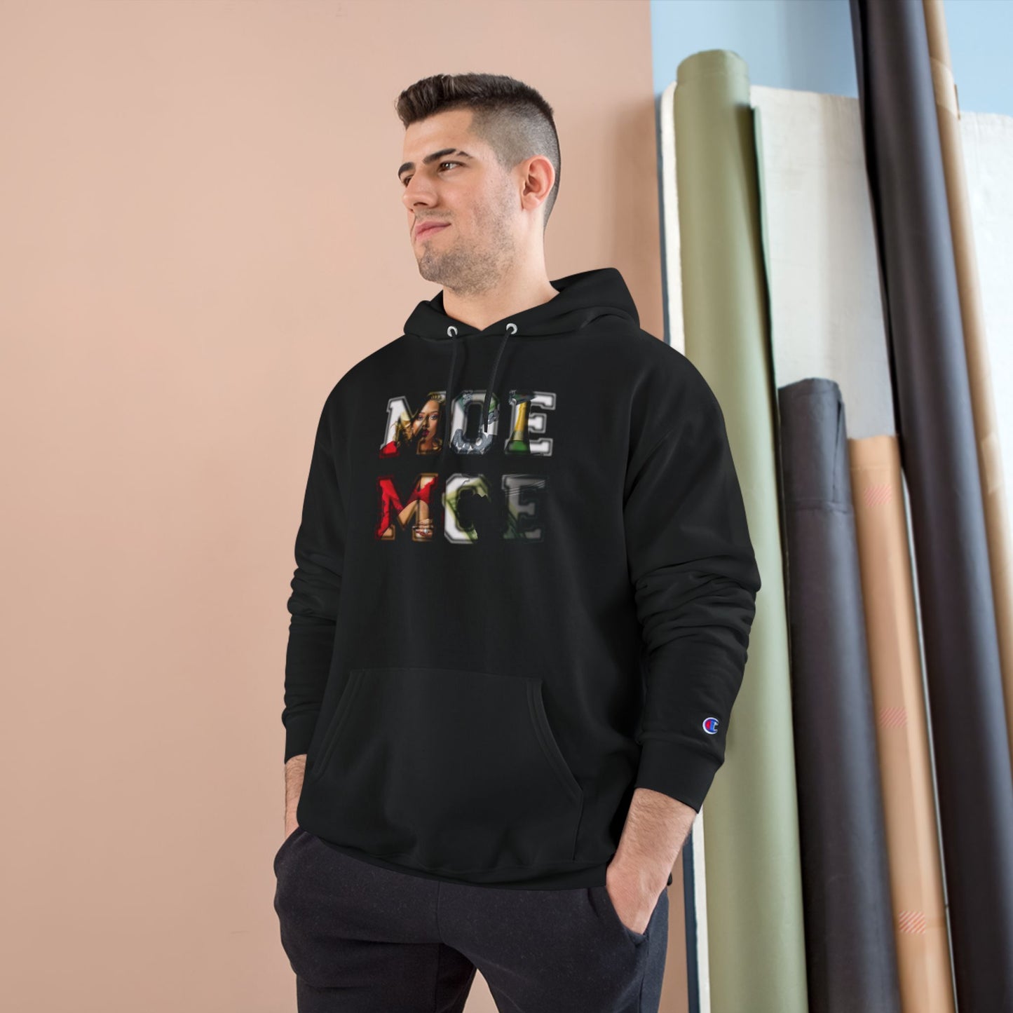 Champion Hoodie — Moe Moe  Blurred Letter Graphic Pullover