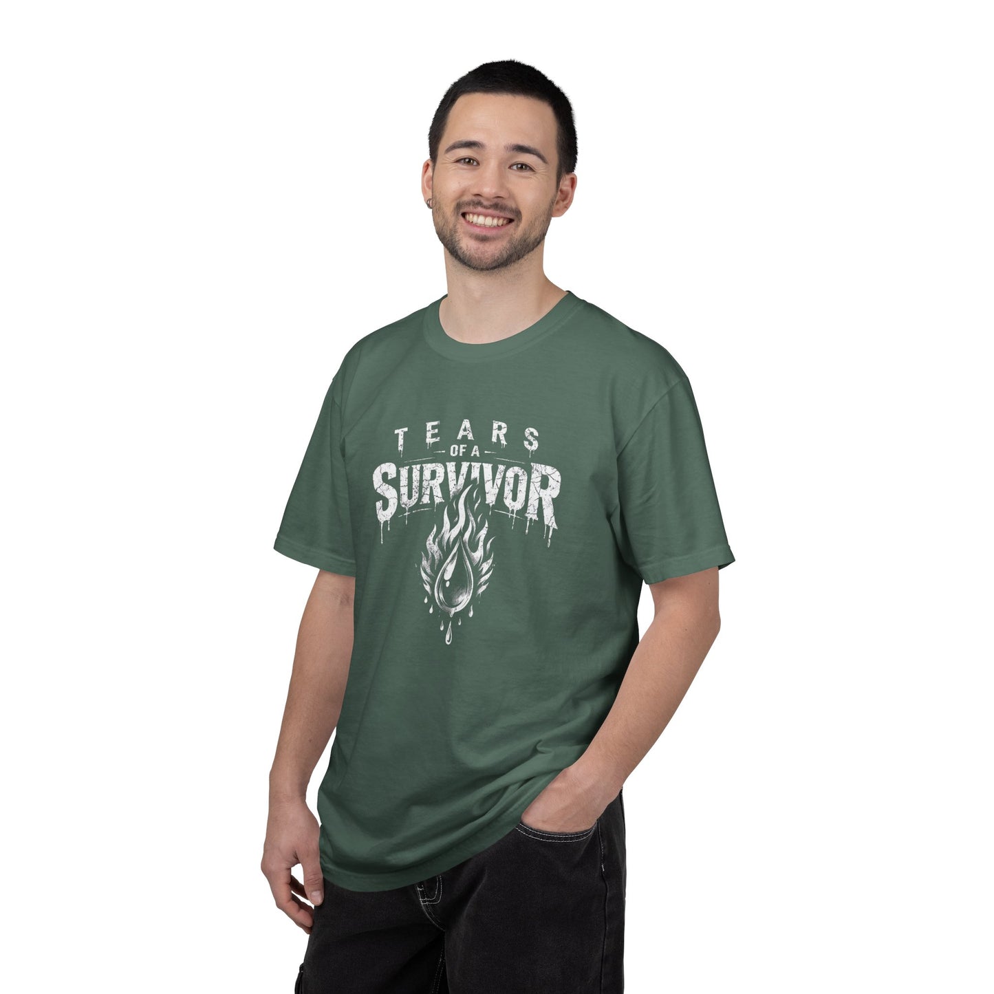 T-Shirt — "Tears of a Survivor" Grunge Flame Graphic Tee
