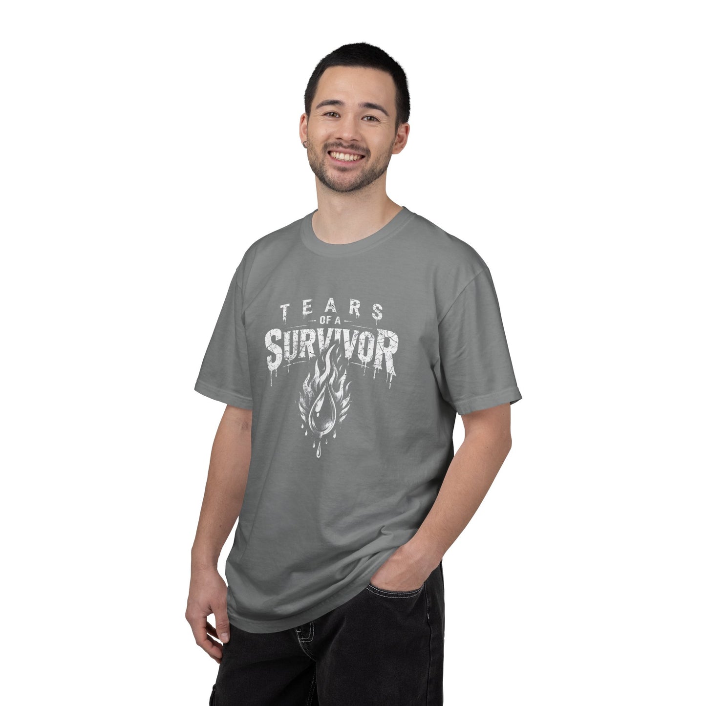 T-Shirt — "Tears of a Survivor" Grunge Flame Graphic Tee