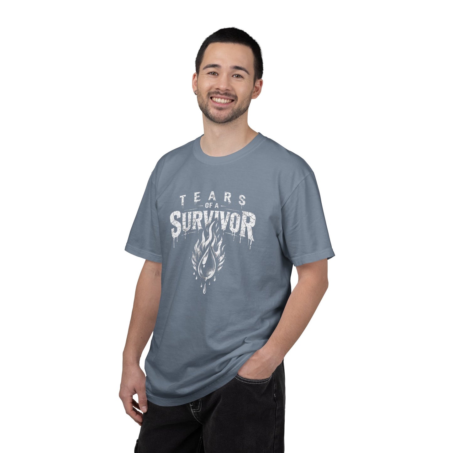 T-Shirt — "Tears of a Survivor" Grunge Flame Graphic Tee