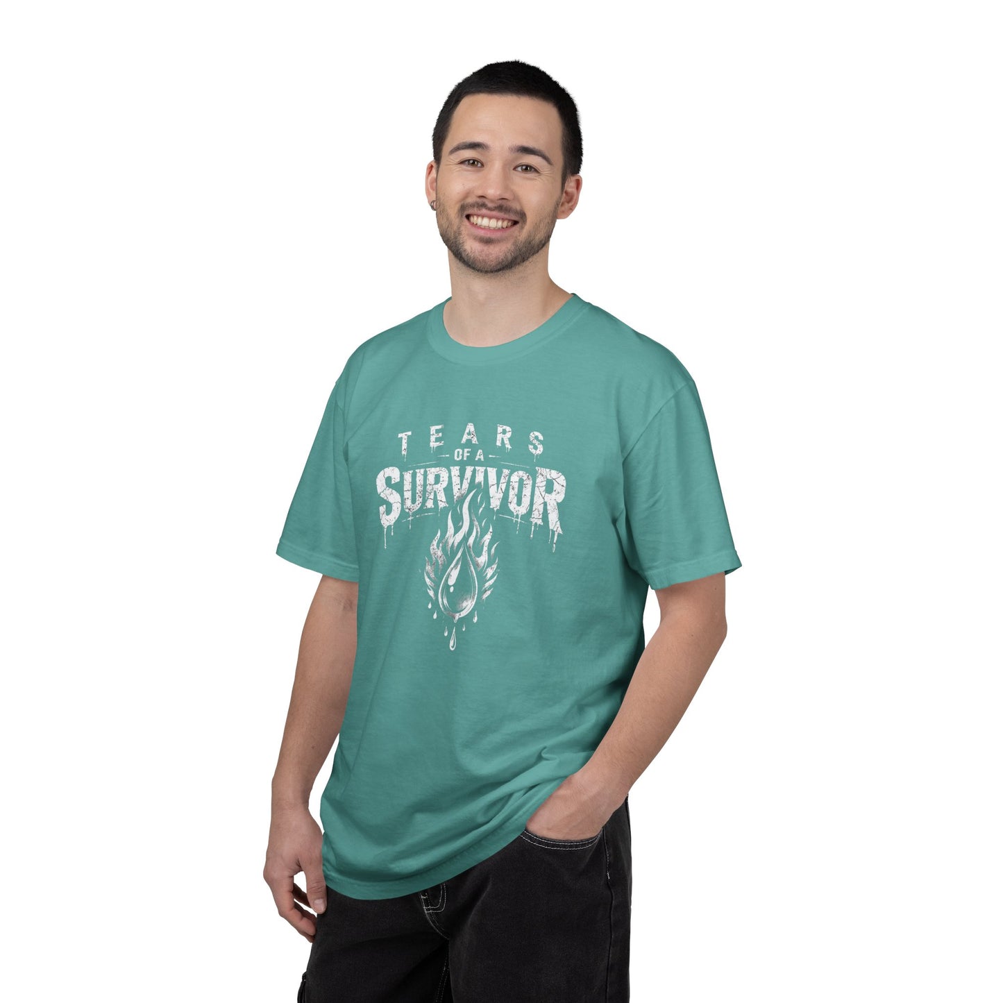 T-Shirt — "Tears of a Survivor" Grunge Flame Graphic Tee