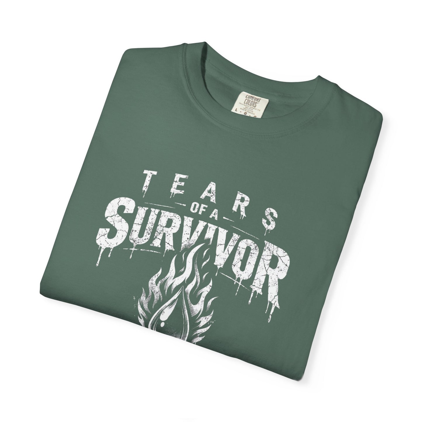 T-Shirt — "Tears of a Survivor" Grunge Flame Graphic Tee