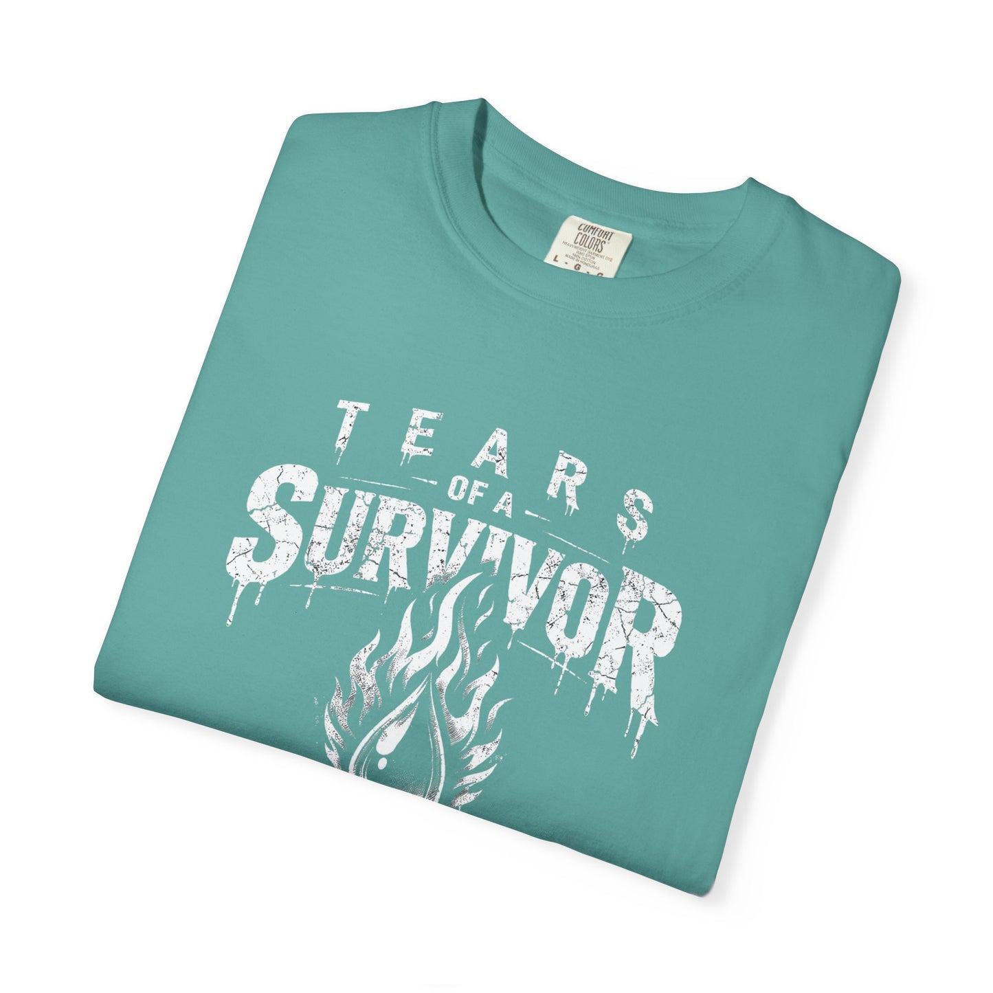 T-Shirt — "Tears of a Survivor" Grunge Flame Graphic Tee