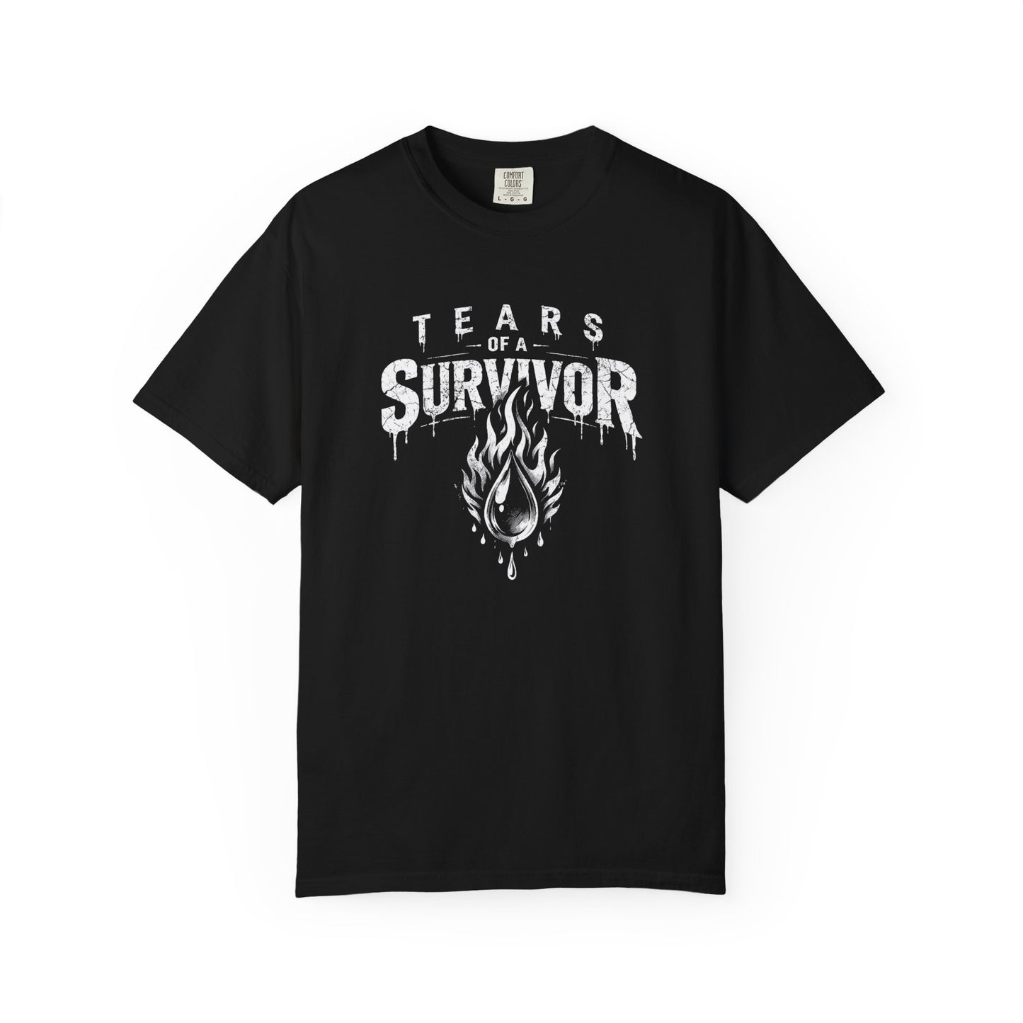 T-Shirt — "Tears of a Survivor" Grunge Flame Graphic Tee