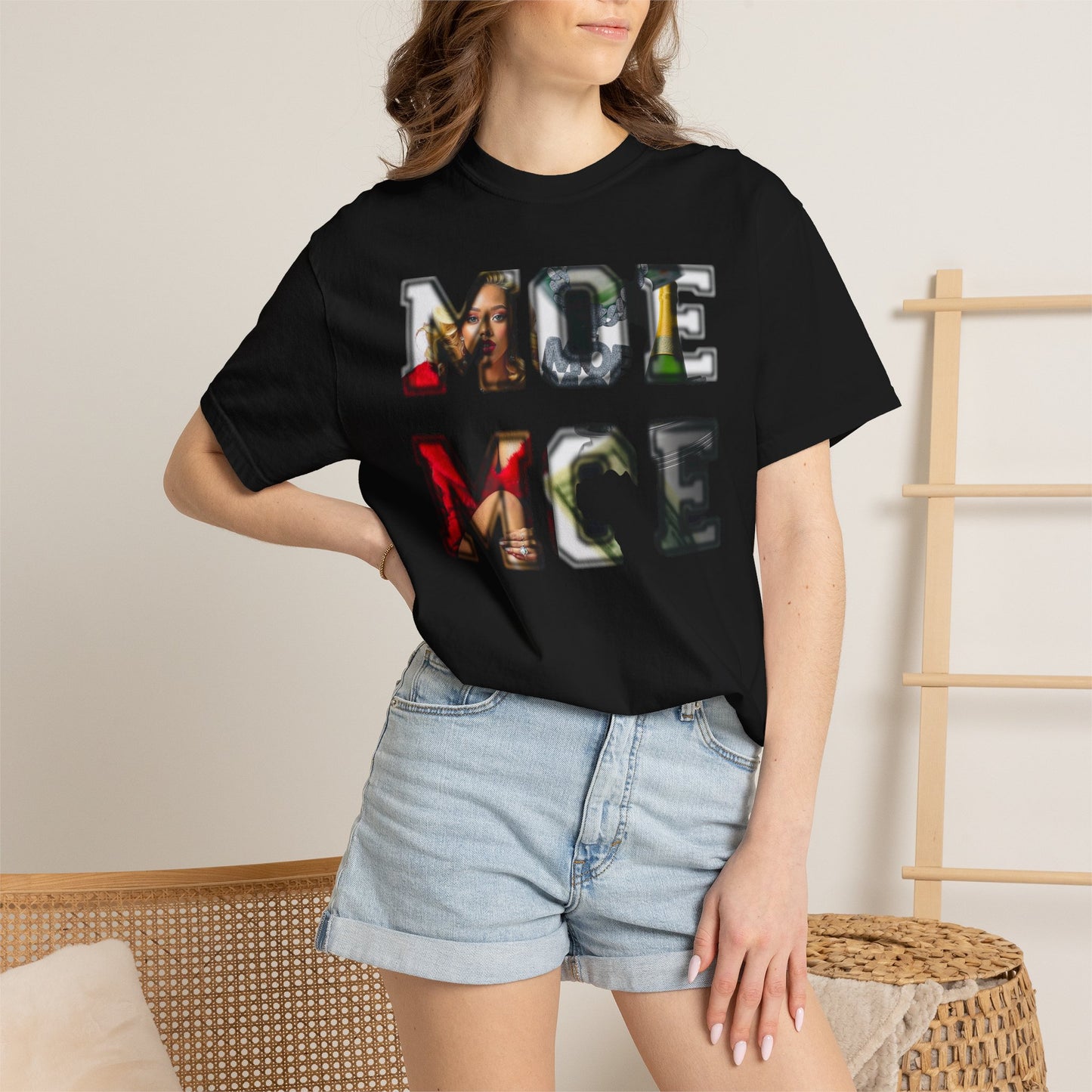 Moe Moe Graphic T-Shirt — Retro Collage Letter Art Tee